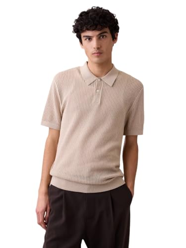GAP Men's Short Sleeve Crochet Sweater Polo, Bedrock V2, Large