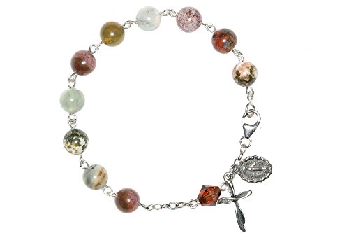 Womens Catholic Prayer Rosary Bracelet Made With Ocean Jasper Gemstones And Austrian Crystal #TOP2