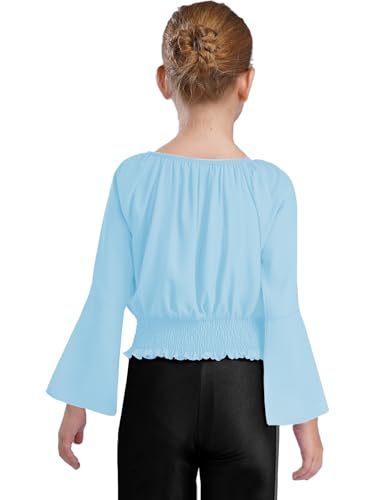 Linjinx Kids Girls Off Shoulder Bell Long Sleeve T-Shirt Casual Solid Basic Tee Tops Blouse Spring Fall Shirts2