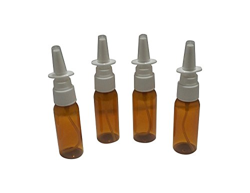 WM (Set of 4) 1 oz. Clear Empty Refillable Plastic Bottle with White Fine Mist Nasal Pump Spray. Round Bullet PET (BPA Free), Colloidal Silver, Saline nasal wash - Mfg. USA. Pharma-Quality