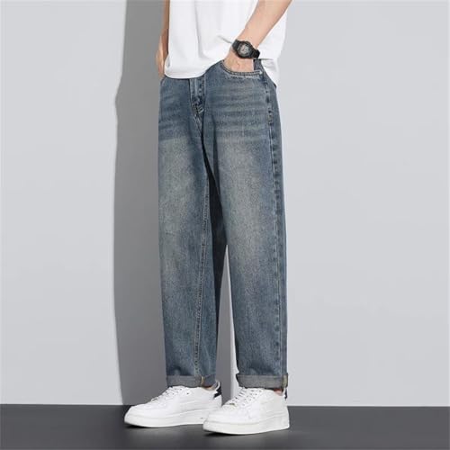 Men's Four Seasons Retro Jeans Slim Fit Straight Tube Denim Pants with Elastic Breathable and Comfortable WAIS2