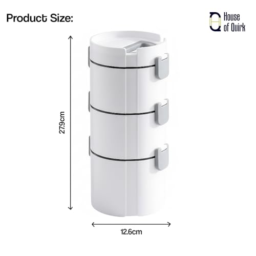 Image of House of Quirk 3-Layer 304 Stainless Steel Lunch Box | Large Capacity Leak-Proof Food Storage Container for Office, School & Travel (White)
