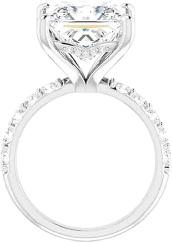 3CT-7CT Princess Cut Colorless Moissanite Engagement Ring, Wedding/Bridal Ring Set, Solitaire Halo Style, 10K Solid White Gold Vintage Rings Gift for Her4