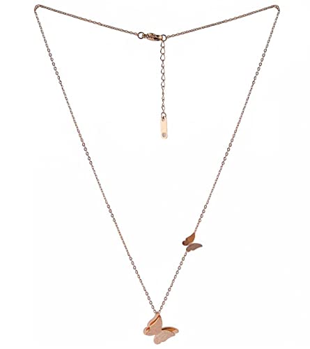 Brado Jewellery Rose Gold Plated American Diamond ButterFly Necklace Golden Chain for Women and Girls