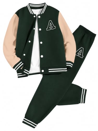 Image of Cakaner Boys Color Block Button Down Shirt and Jogger Pants Button Up Sweatsuits Sets (Size: 5-12T)