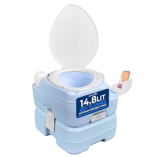 SereneLife Outdoor Camping Toilet, Portable Toilet, Comfortable Flushable for Adults, Travel, Compost, Porta Potty Loo, Detachable Waste Tank & Phone Holder, 15L option