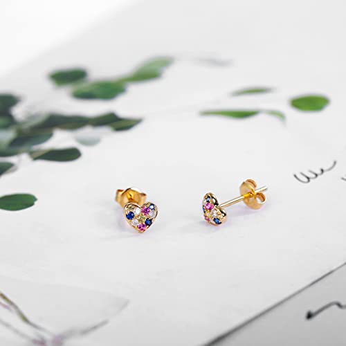 FANCIME 14K Solid Yellow Gold Sapphire Diamond Small Tiny Cute Stud Earrings for Women3