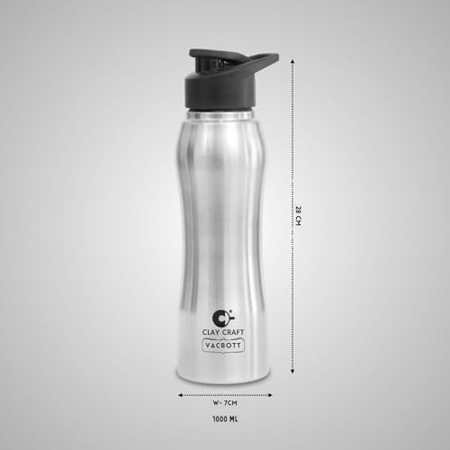 Image of Clay Craft VACBOTT Neo Single Walled Non Insulated Water Bottle-1000ML, 2-Piece(Silver) Leak Proof | Easy Grip |Easy To Carry| Gym Bottle | Home | Kitchen | Hiking | Treking Bottle | Travel Bottle