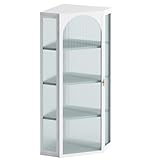 AMZOSS Corner Wall Cabinet, 41' Bathroom Corner Medicine Cabinet with Fluted Glass Door and Shelves, Hanging Four Shelf Storage Cabinet for Bedroom, Living Room, Bathroom, Kitchen, Laundry Room