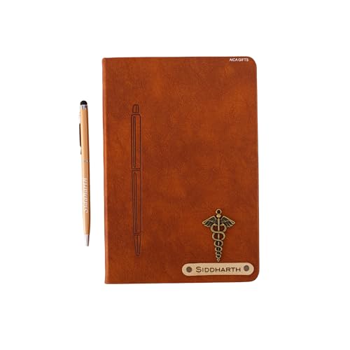 Image of AICA Personalized Name & Charm Magnetic Stick Leather (Tan Brown) Diary & Roller Pen | Customized Corporate Gift for Men|Diwali Gifts for Family and Friends | Diwali Gift |Diary for Men|Gifts For Men