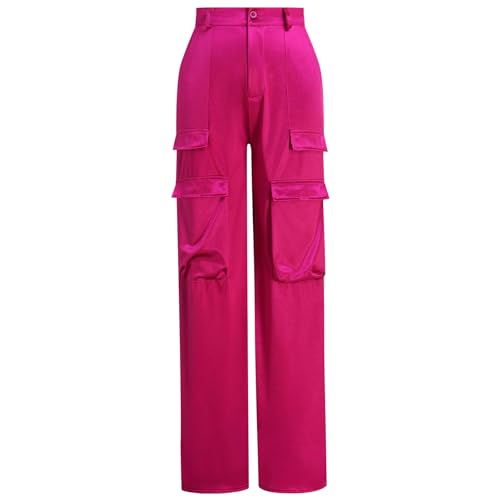 ODIZLI Satin Cargo Pants for Women High Waisted Wide Leg Trousers Multiple Pockets Y2K Streetwear Hip Hop Baggy Pants3