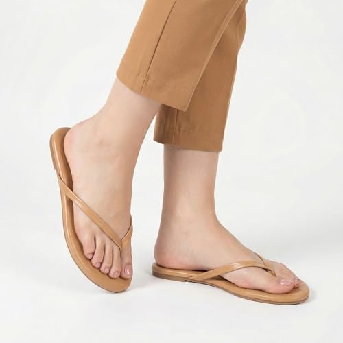 Image of mazeskin Women's Memory Foam Comfortable Flat Thong Sandals Dressy Summer Beach Leather Slide Flip Flops