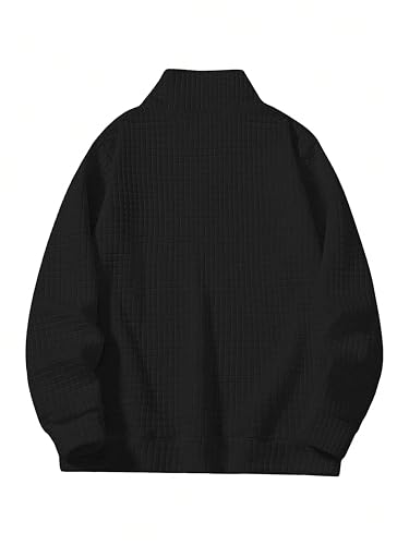 KAJARU Men's Textured Half-Zip Black Sweatshirt - Image 7