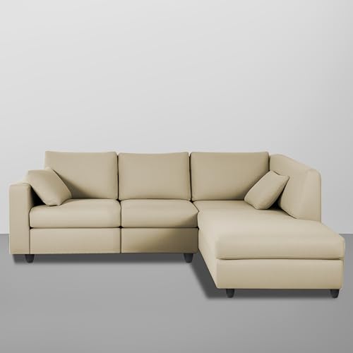 Image of Florian RHS 4 Seater L Shape Sofa Set for Living Room (Cream Fabric) Premium Fabric Sofa