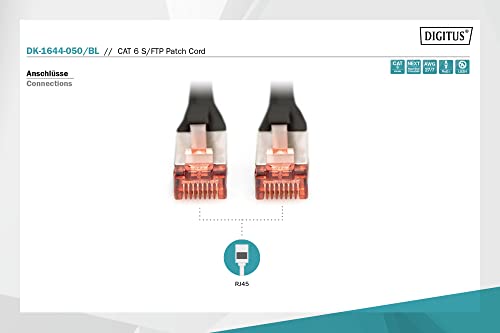 DIGITUS LAN Cable Cat 6-5m - RJ45 Network Cable - S/FTP Shielded - 1 Gbps - Compatible with Cat6A and Cat7 - Black - Image 2