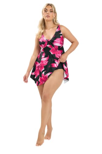 Image of Yours Curve Black Floral Knot Front Tankini Top - Women's - Plus Size Curve
