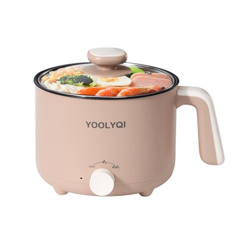YOOLYQI Hot Pot Electric : 1.5L Mini Ramen Cooker with 2 Temp Settings, Portable Lazy Pot Dorm,...
