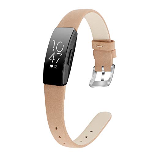MEFEO Compatible with Fitbit Inspire Bands/Inspire HR Band, Genuine Leather Slim Soft Strap