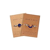 COLORFUL BLING 2pcs Resin Moon Crescent Round Natural Stone Bracelets Set Friendship Hand Woven Braided Stretch String Adjustable for Couples Lovers Personalized Wish Card Jewelry-Dark Blue