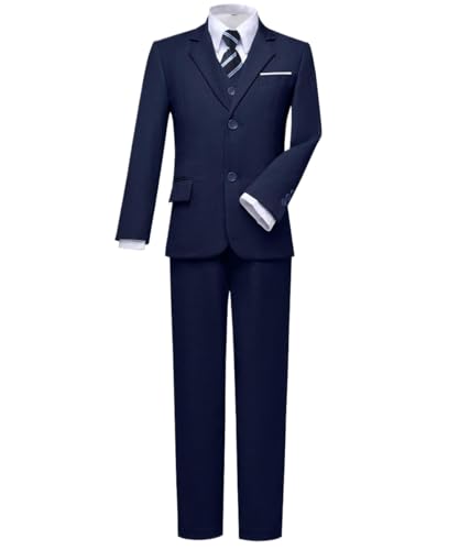 Suit for Boys Ring Bearer Outfits 5 Pieces Kids Tuxedo Toddler Slim Fit Suits Outfit for Wedding Navy Blue Size 10