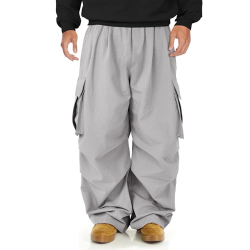 DuDubaby Men's Baggy Cargo Pants Wide Casual Parachute Jogger Drawstring Hiking Hip Hop with Pocket3