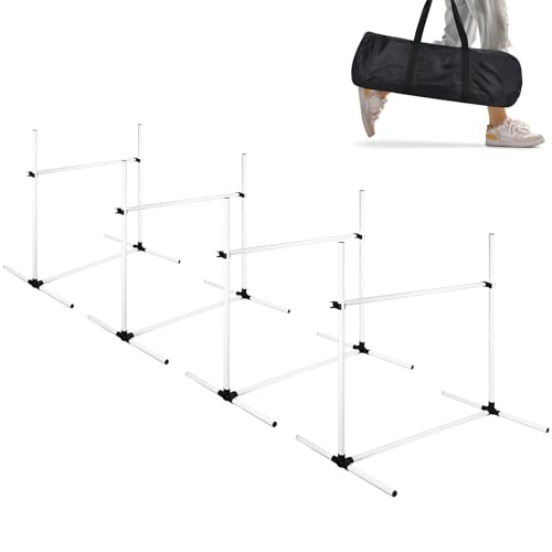 ORHEYA Agility Set Hunde Hürdenset Slalom Stangen Agility Ausrüstung für Hundetraining mit 4 x Hürden Höhenverstellbar, 104x70x101cm, Weiß