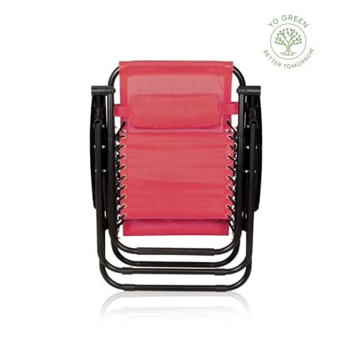 Image of Yo Green Stainless Steel Zero Gravity Chair, Lawn Chair Recliner Lounge, Portable Camping Folding Beach Chair with Removable Pillow (Carrot Red)