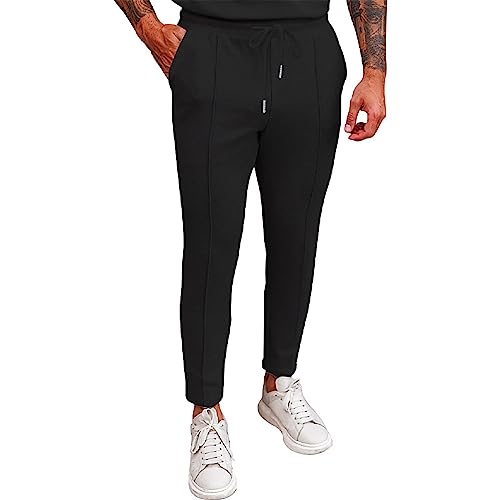 Mens Waffle Knit Jogger Pants Lightweight Cotton Jersey Sleep Pajama Pants Drawstring Base Layer Long John Thermal Underwear