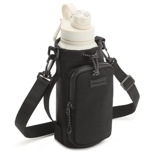 Porta Garrafa de Água Bolsa Lateral com Alça Bolso Zíper (Preto)
