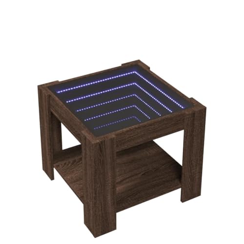 Wenjingqi Mesa de Centro y LED Madera ingeniería marrón Roble 53x53x45 cm, Marrón 847545