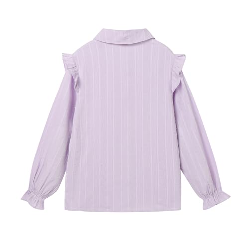 Image of LittleSpring Girls Button Down Shirt for Kids Peter Pan Collar Ruffle Blouse