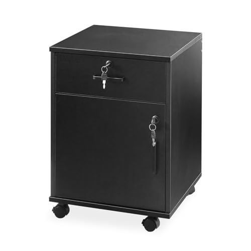 TUKAILAI Rollcontainer, Rollcontainer Abschließbar, Aktenschrank mit Schubladen, Büroschrank mit Rollen, Drucker Ablagefächer für Büromöbel 40x40x57 cm, Schwarz