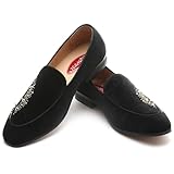 XQWFH Men's Luxury Velvet Penny Loafers with Fashion Spiked, Casual Penny Loafers for Men, Noble Slip-on Dress Loafers Glitter Suede Smoking Slippers (Black)