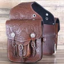 Cowhide Genuine Leather Western Equestrian Trail Tooling Carving Horse Saddle Bag Tooled Carved Pack Equipment Horse Saddle Bags Size: 10” L x 10” W x 3 ½” D inches, MO-CBAG-113
