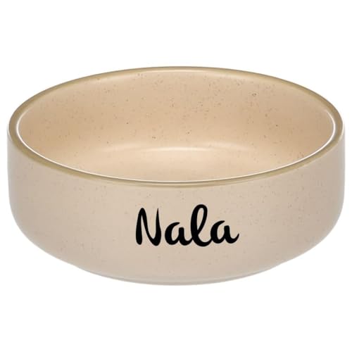 Petslino Lado - Ciotola in ceramica personalizzata per cani e gatti – rotonda, beige, 750 ml, 15,5 × 6,5 cm, per cibo e bevande con nome di animali