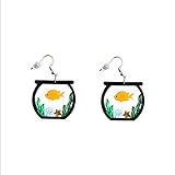 Cute Fish Tank Drop Dangle Earrings for Women Acrylic Goldfish Seaweed Shell Dangling Silver Pin Hook Hoop Earring Bohe Jewelry Holiday Gifts Sensitive Ears