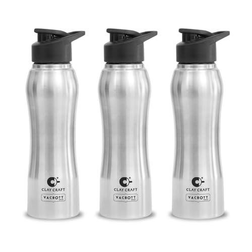 Image of Clay Craft VACBOTT Neo Single Walled Non Insulated Water Bottle-750ML, 3-Piece(Silver) Leak Proof | Easy Grip |Easy To Carry| Gym Bottle | Home | Kitchen | Hiking | Treking Bottle | Travel Bottle