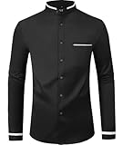 Mandarin Collar Dress Shirt for Men Clergy Shirt Collarless Button Down Business Casual Shirts