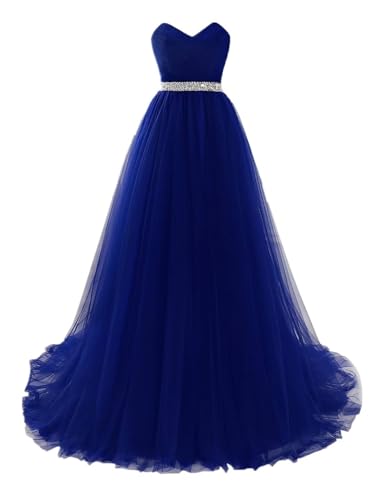 Misshow Ballkleid, lang, elegant, Vintage-Stil, schulterfrei, Pailletten, langes Kleid, schick, Abendkleid, königsblau, 42