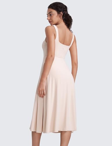 Image of CRZ YOGA Cloudweight Double Lined Square Neck Midi Dresses for Women Casual Summer Sleeveless Outfits with Side Pockets