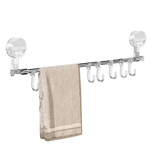 Ideal Swan Toallero de Baño Ventosa sin Taladro, Acero Toallero de Pared Inoxidable con 6 Ganchos, Toalleros Ajustable Accesorios Barra de Toalla para Cocina Hotel Baño