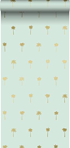 ESTAhome papel pintado palmeras menta verde y oro - 139159-0,53 x 10,05 m Cover