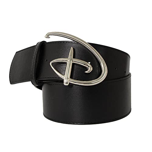 Buckle-Down Women's Disney, Signature D Logo Gold Cast Black, Vegan Leather Belt