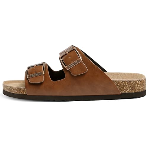 Image of ODOLY Unisex Comfortable Cork Footbed Slide Sandals with Arch Support | Adjustable Buckle, Lightweight Summer Sandals for Travel and Everyday Wear