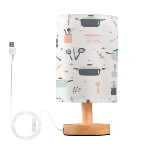 Cooking Tools Bedside Table Lamp with USB Port Decor Bedside Lamp Desk LED Bulb Included, Small Nightstand Lamp for Home Bedroom Living Room