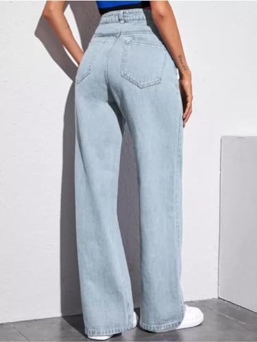 Image of Glossia Denim Baggy Jeans for Women | Stretchable High Waist Straight Fit Jeans for Women | High Rise Stretch Denim | Loose Fit Plus Size Denim (Sizes - 24 to 44) WJ32-1205-$