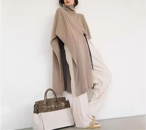 Women's Knitted Cashmere Wool Shawl Solid Color Long Cloak High Neck Cape Sweater Fashion Warm Poncho2