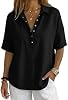 Blusas de Algodón y Lino para Mujer - Verano 2026, Camisas de Gasa con Botones, Escote en V, Manga Corta, Elegantes y Casuales 2