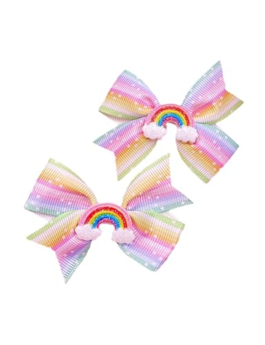 Moño de cabello con clip rainbow grosgrain para niñas miniatura 1