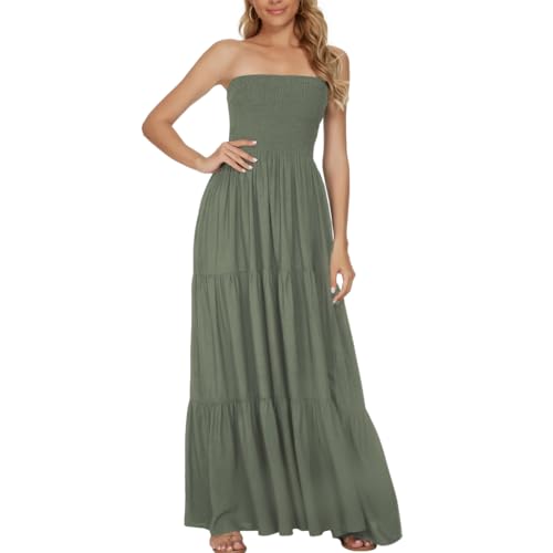 Image of Women's Summer Strapless Tube Top Maxi Dresses Off Shoulder Boho Beach Long Dress